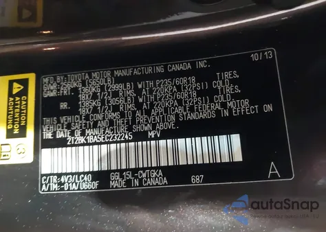 2014 Lexus Rx 350 из США, поврежденный, VIN 2T2BK1BA5EC232245